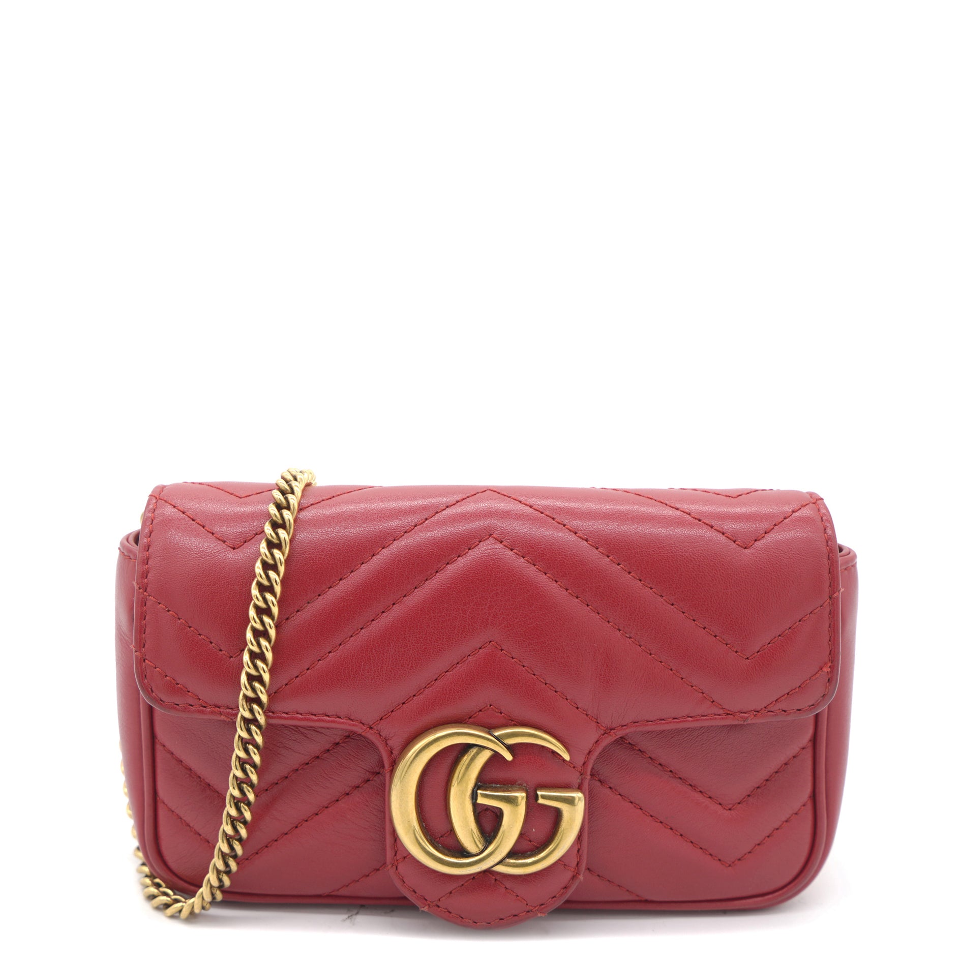 Gucci Red Matelasse Leather Super Mini GG Marmont Crossbody Bag Gucci