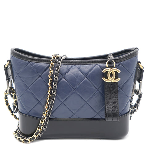Chanel Black Aged Patent Calfskin Small Gabrielle Hobo Leather ref