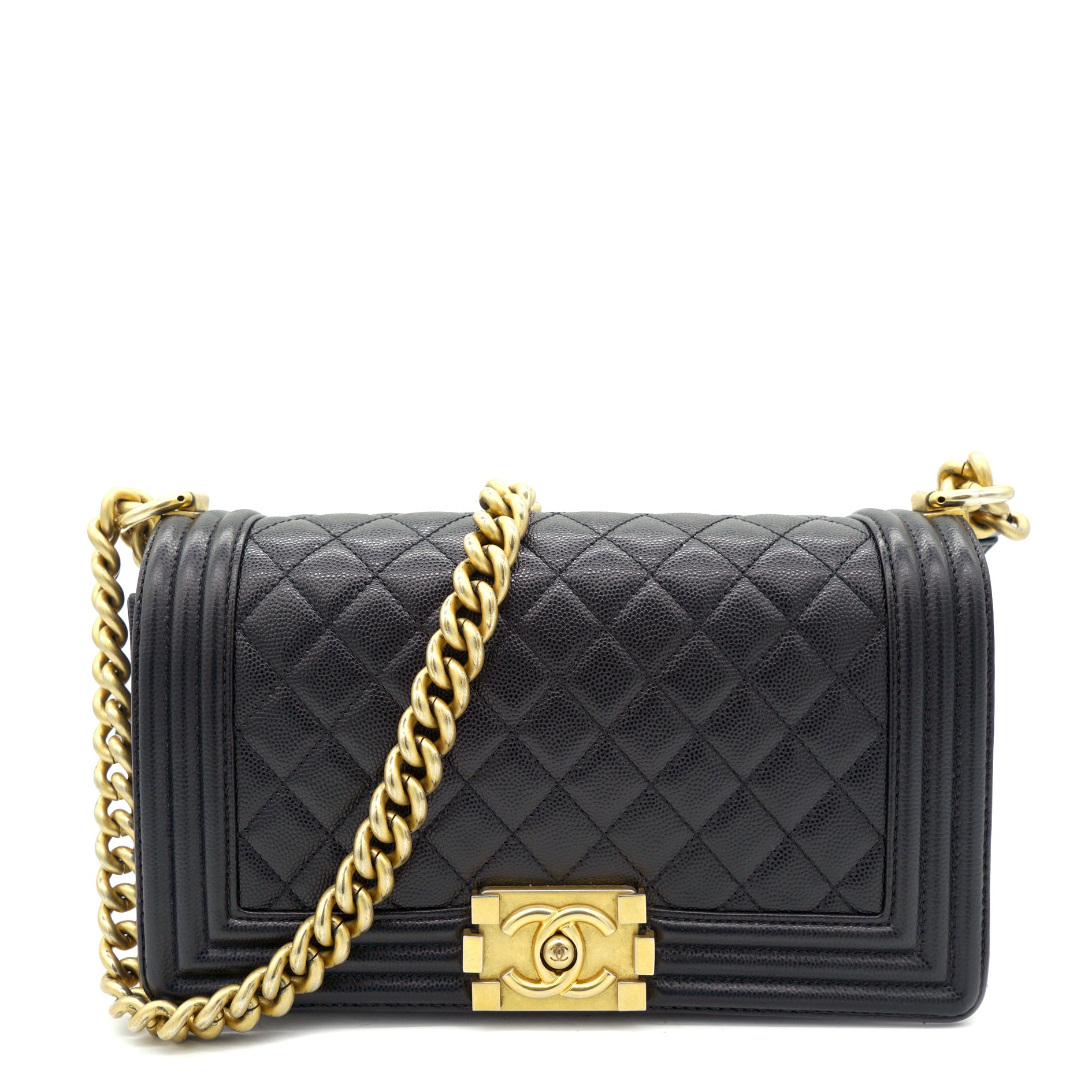 Chanel Black Quilted Leather and Twisted Leather Trim Old Medium Boy Flap  Bag  STYLISHTOP
