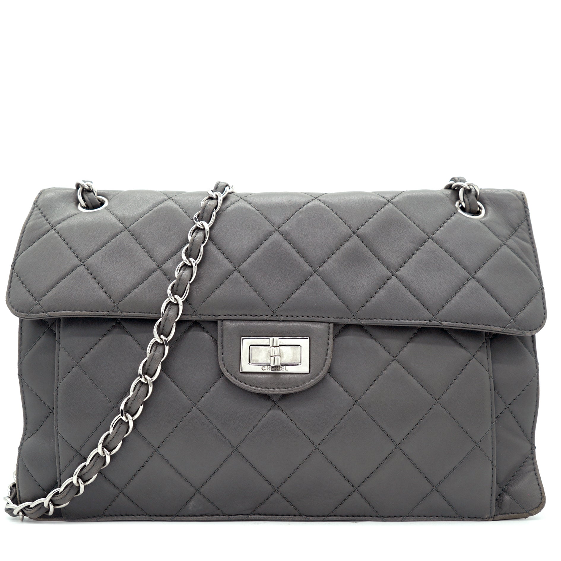 Graphite Grey Quilted Leather Mademoiselle 3 Flap Bag