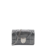 Metallic Patent Micro-Cannage Baby Diorama Flap Bag Silver