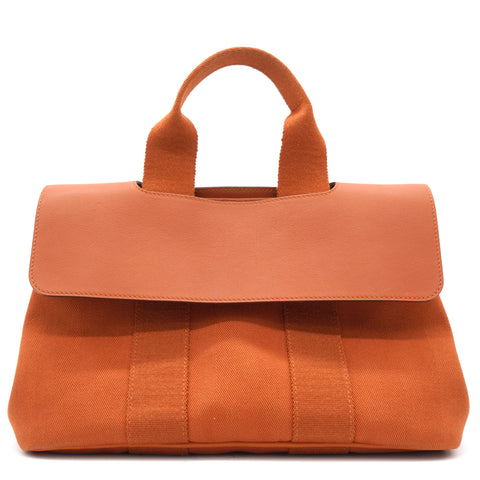 Valparaiso PM Orange Leather Canvas Tote Hand Bag