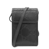 Calfskin GG Embossed Perforated Mini Crossbody Bag Black