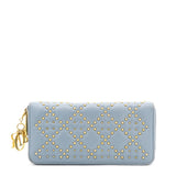 Lambskin Cannage Long Wallet Light Blue Gold Hardware