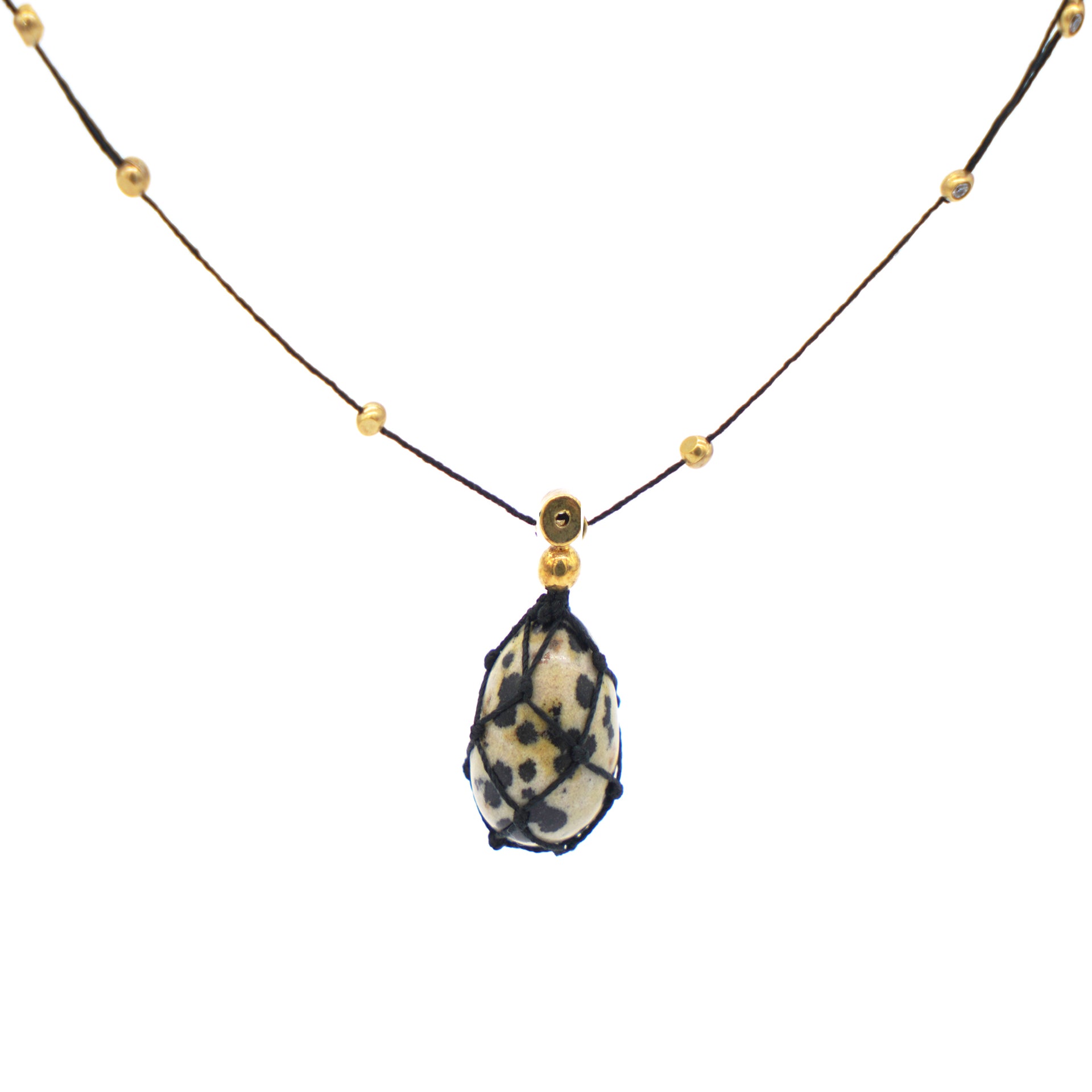 Black String Gold Chain Stone Pendant