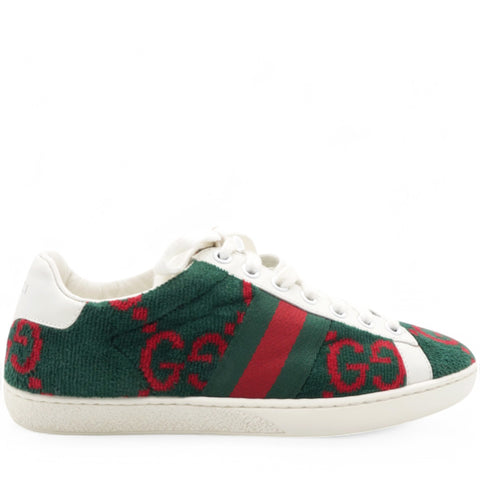 Terry Cloth GG Monogram Web Womens Ace Sneakers Green Red Size35