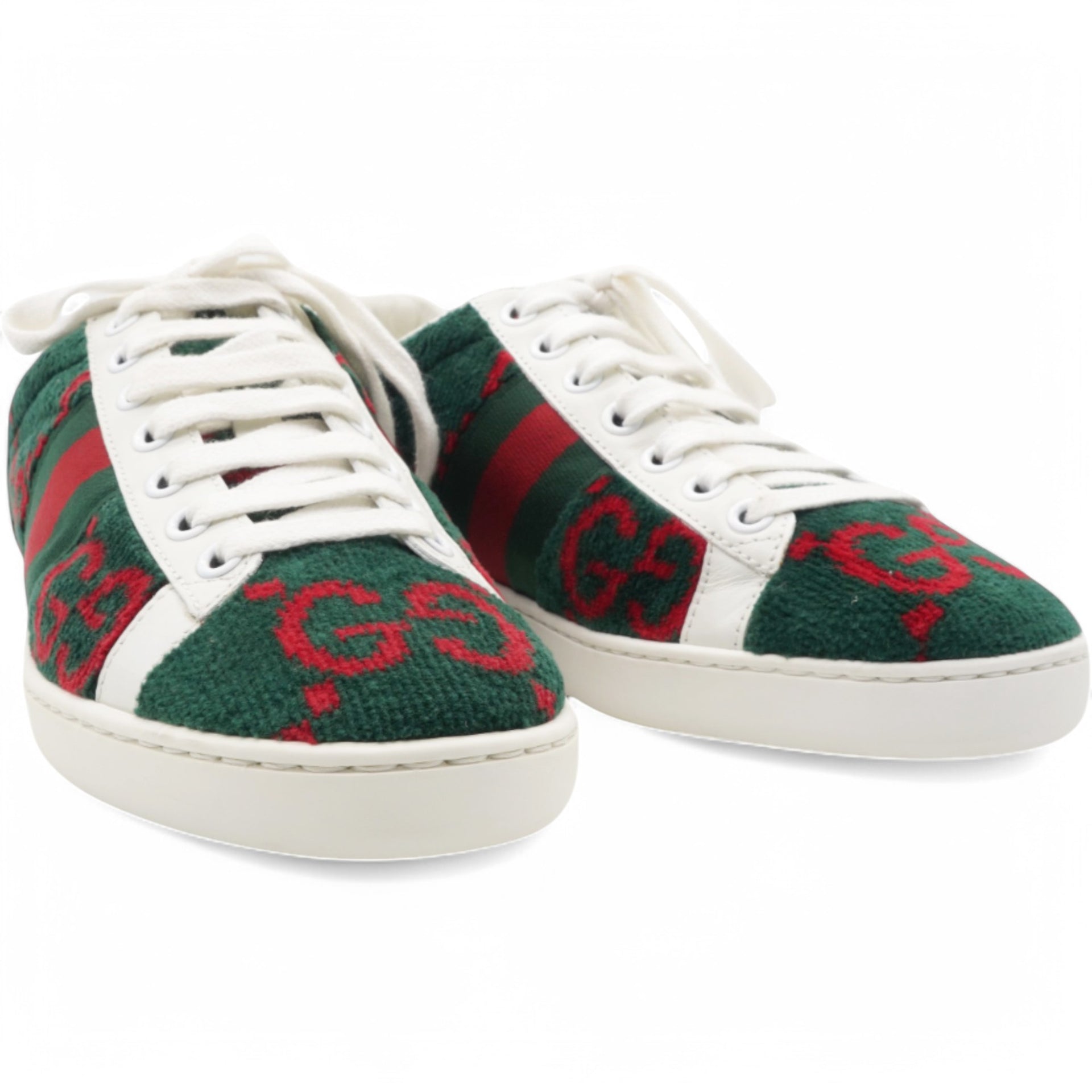 Terry Cloth GG Monogram Web Womens Ace Sneakers Green Red Size35