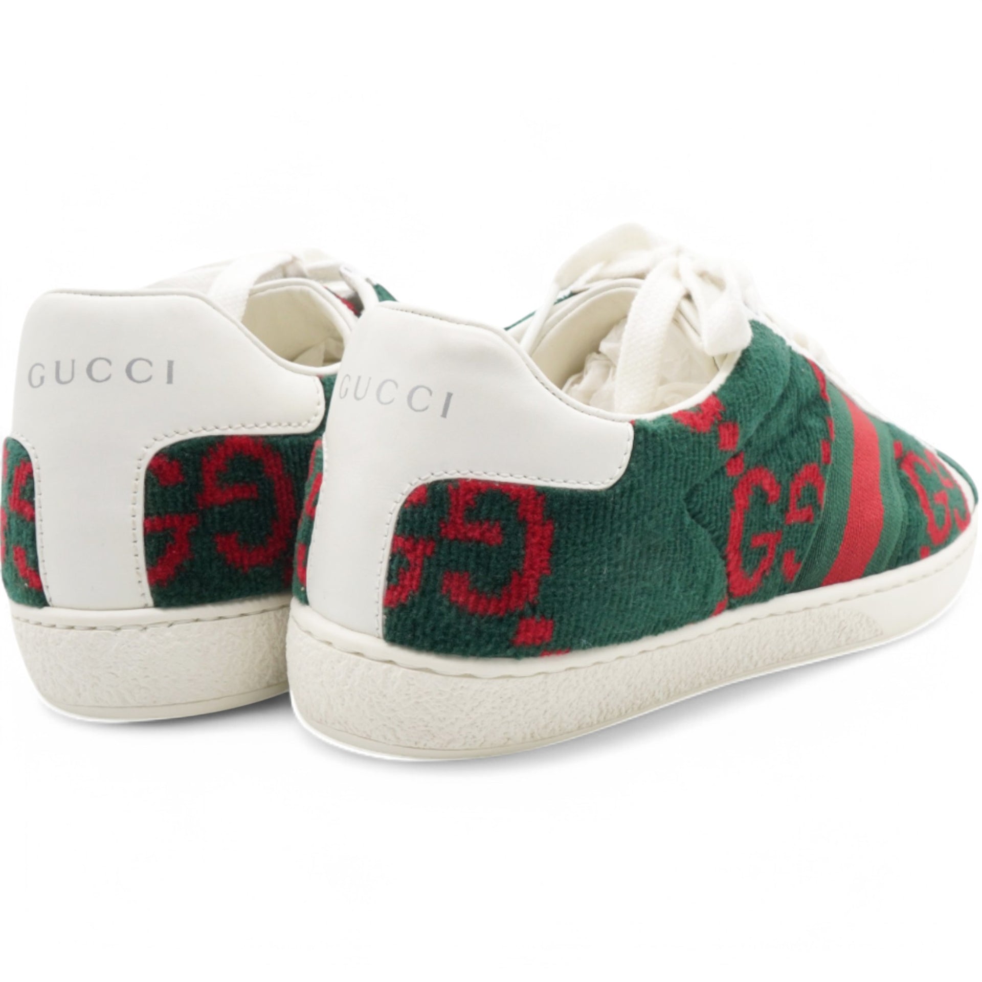 Terry Cloth GG Monogram Web Womens Ace Sneakers Green Red Size35