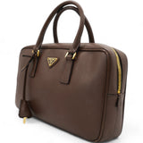 Brown Saffiano Lux Leather Bauletto Bag