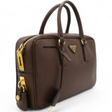 Brown Saffiano Lux Leather Bauletto Bag