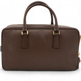 Brown Saffiano Lux Leather Bauletto Bag