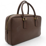 Brown Saffiano Lux Leather Bauletto Bag