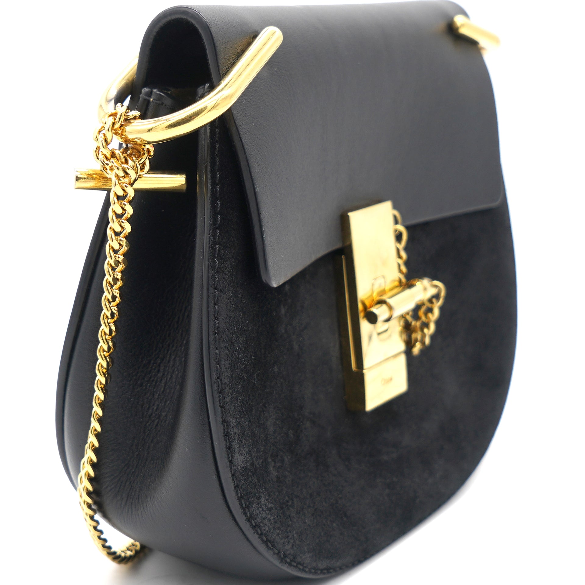 Grained Calfskin Mini Drew Shoulder Bag Black