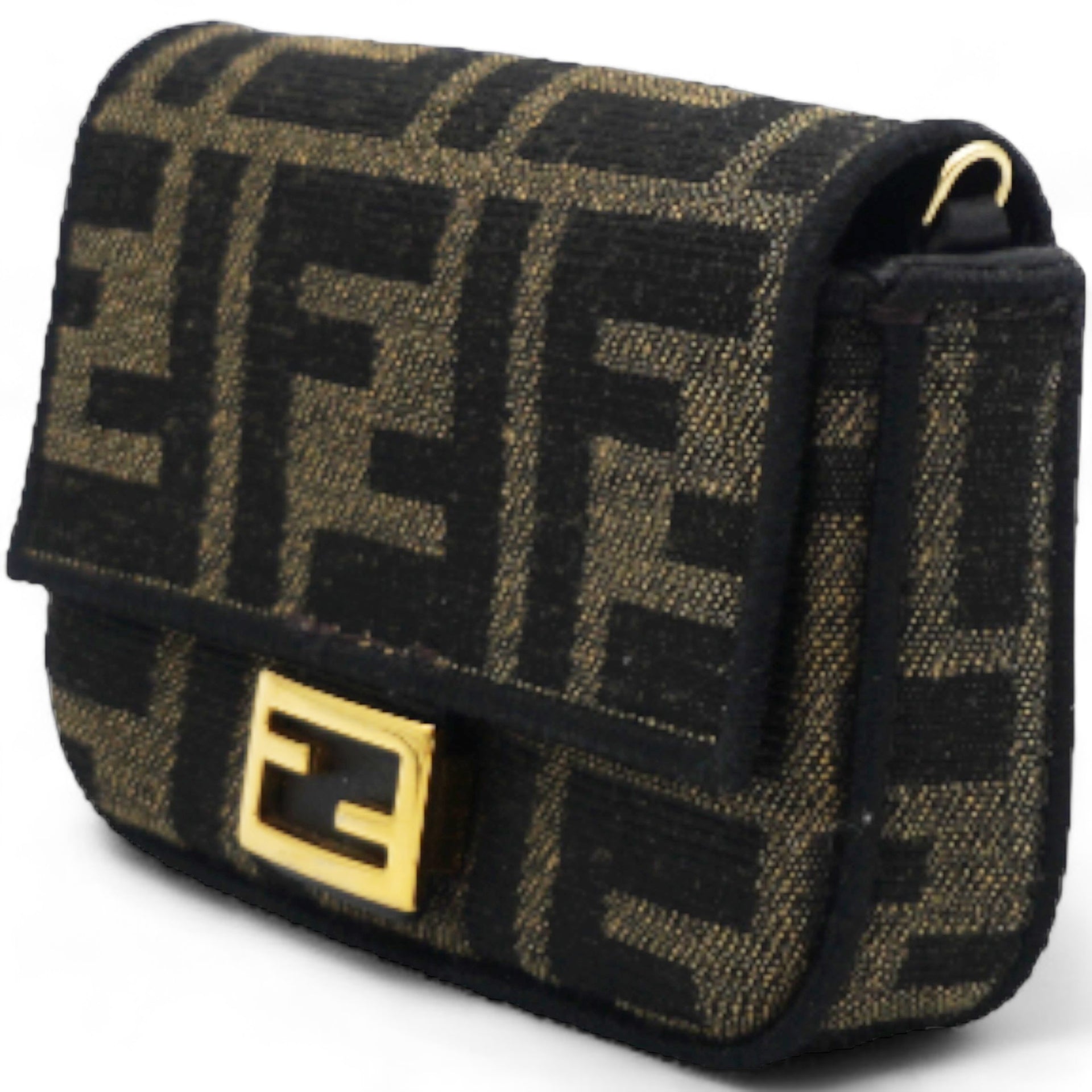 Fabric Jacquard FF 1974 Nano Baguette Charm Tobacco Moro Black