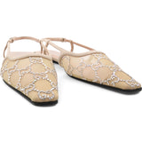 Suede Mesh Crystal GG Monogram Slingback Ballet Flats Light Powder Skin Rose Size36