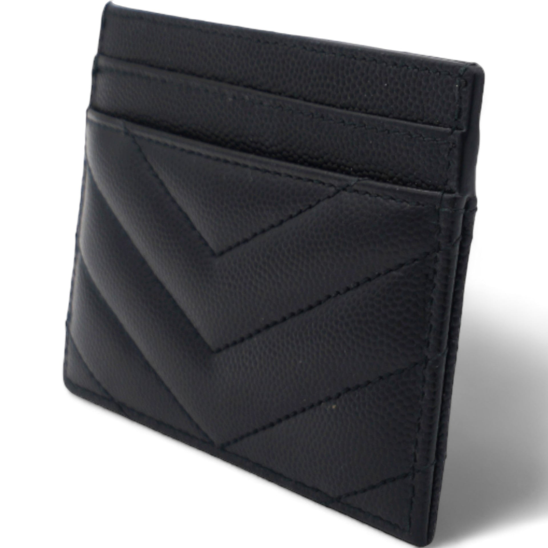 Grain De Poudre Matelasse Chevron Monogram Credit Card Case Black