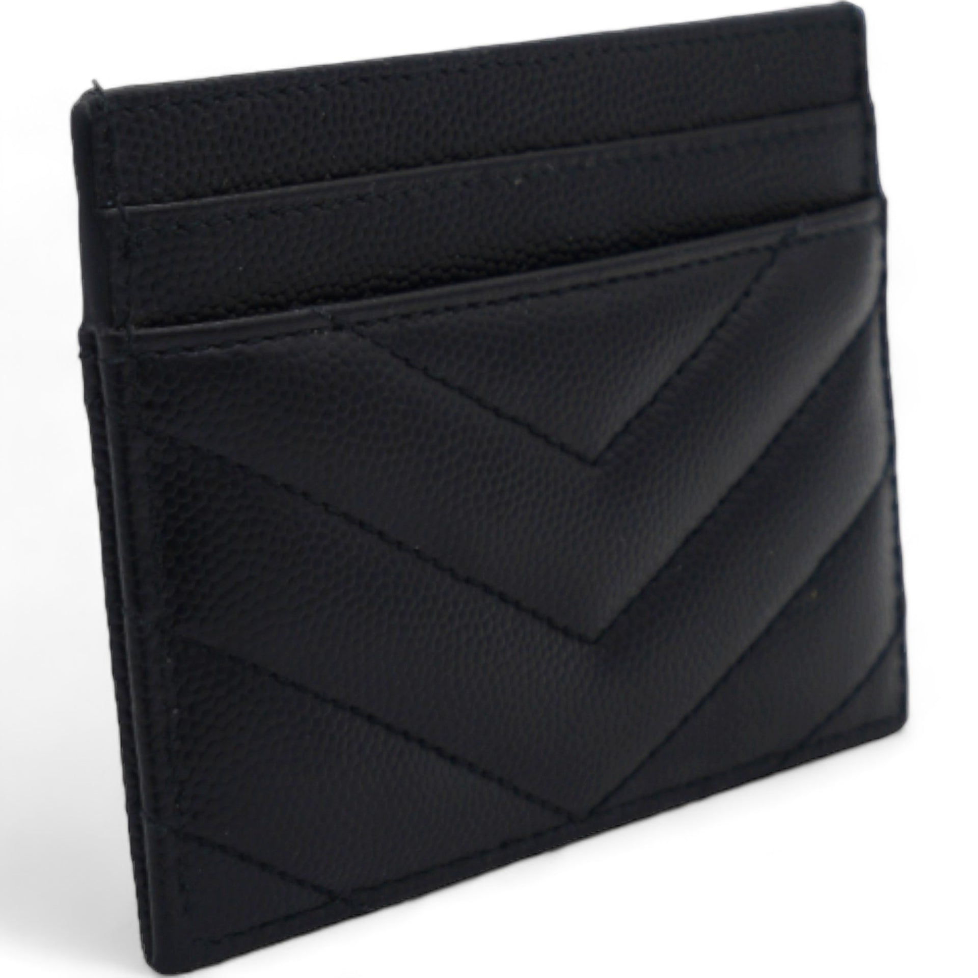 Grain De Poudre Matelasse Chevron Monogram Credit Card Case Black