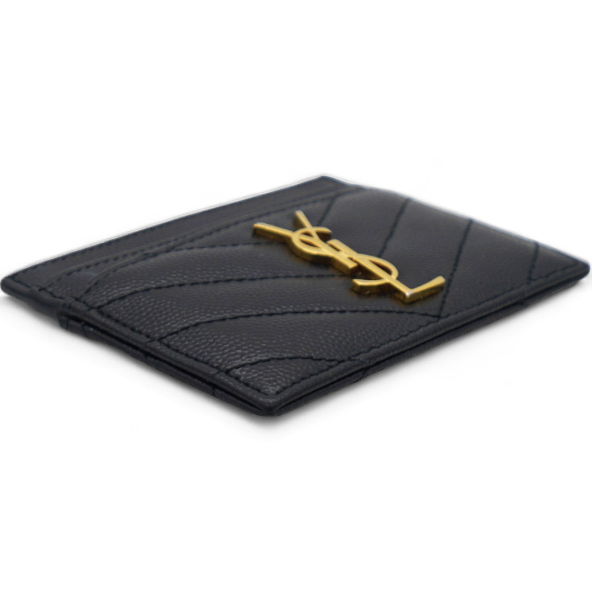 Grain De Poudre Matelasse Chevron Monogram Credit Card Case Black