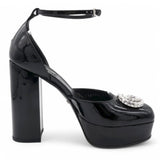 Patent Crystal Double G Platform Pumps Black Size36.5