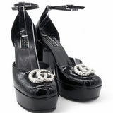 Patent Crystal Double G Platform Pumps Black Size36.5