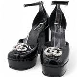 Patent Crystal Double G Platform Pumps Black Size36.5