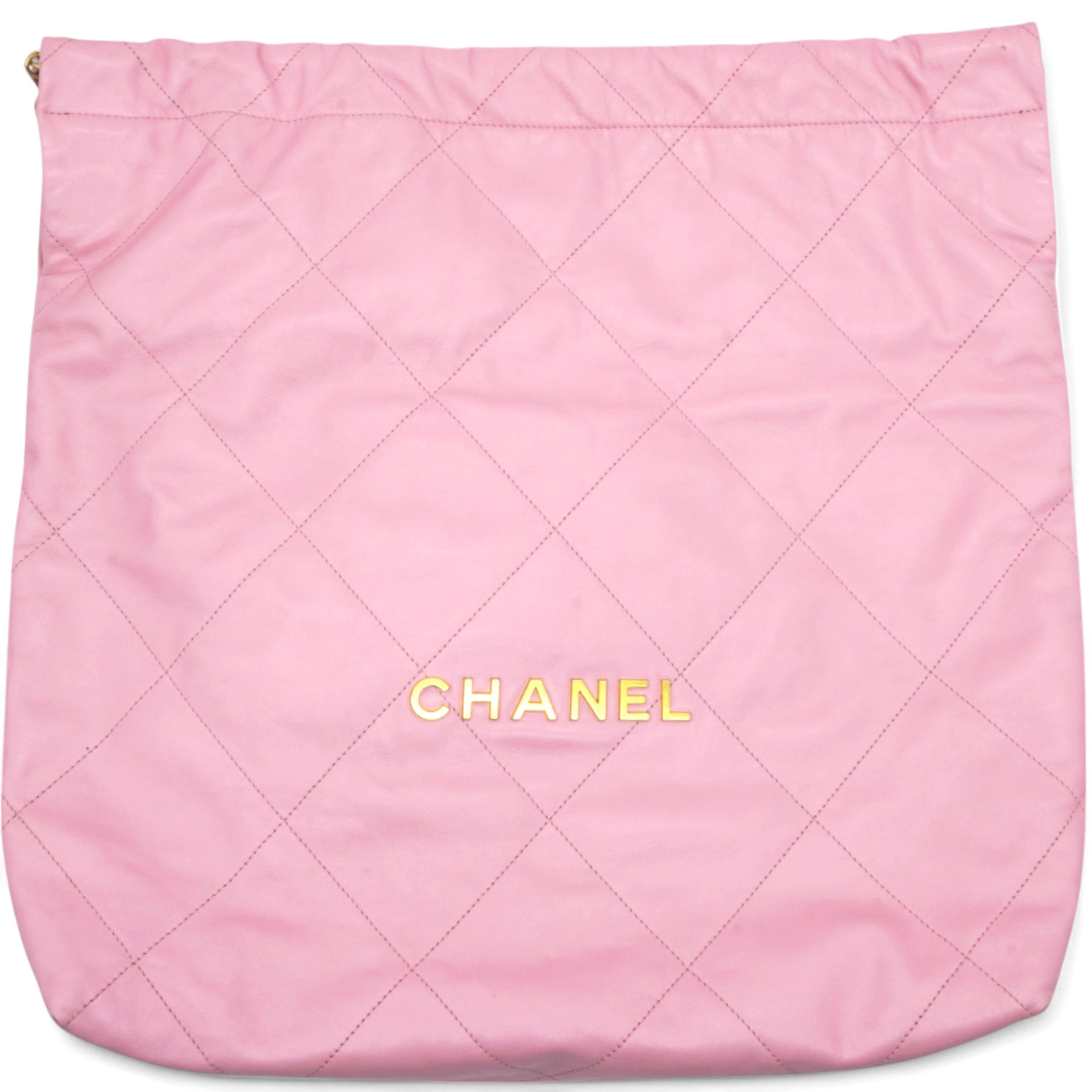 Shiny Quilted Chanel 22 Drawstring Bag Pink Large