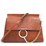 Calfskin Crocodile Embossed Medium Faye Shoulder Bag Mahogany