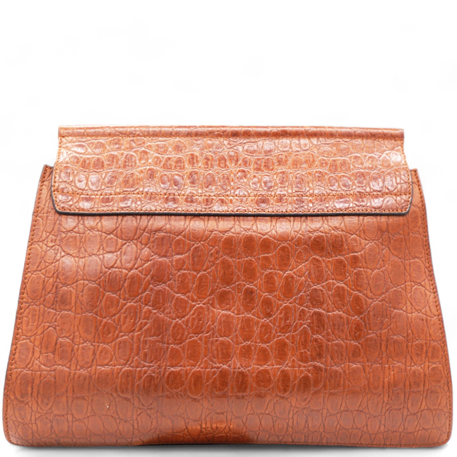 Calfskin Crocodile Embossed Medium Faye Shoulder Bag Mahogany