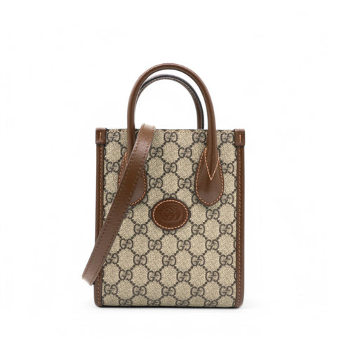 GG Supreme Monogram Azalea Mini Retro Interlocking G Tote Bag Beige Ebony Brown Sugar