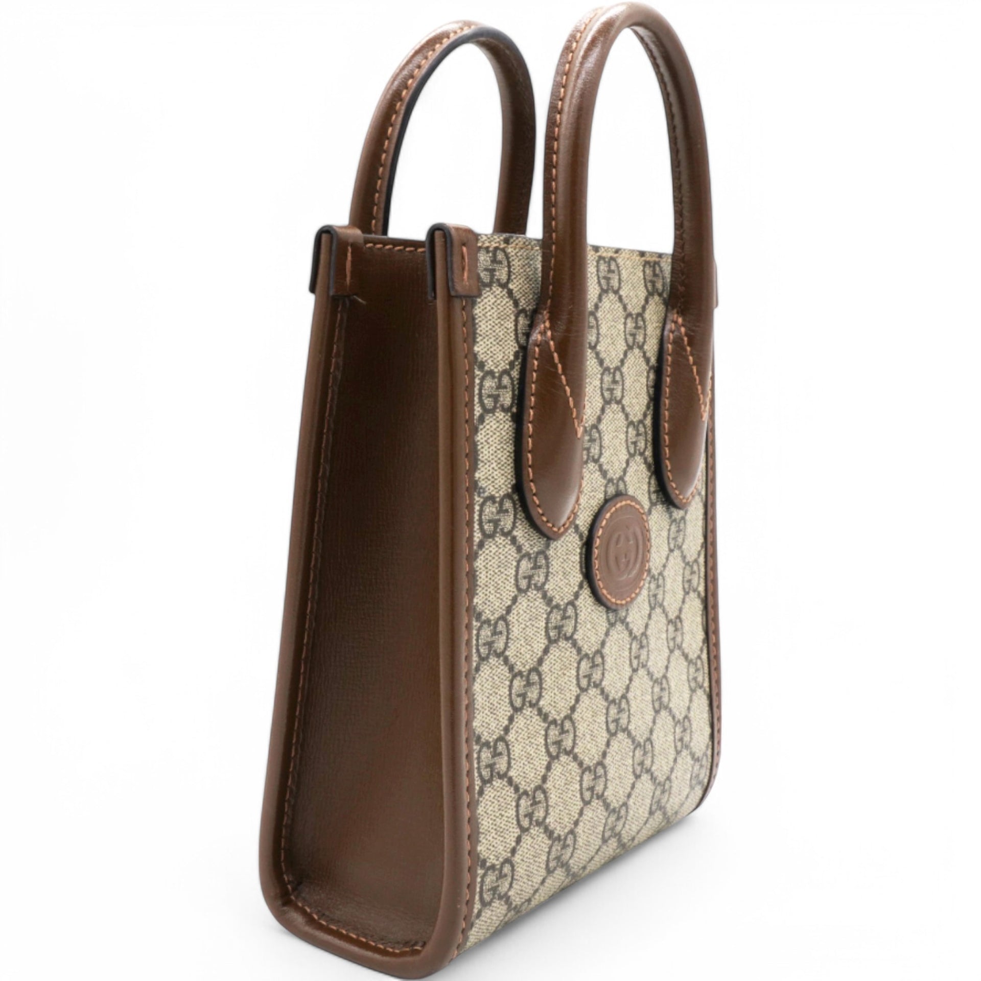 GG Supreme Monogram Azalea Mini Retro Interlocking G Tote Bag Beige Ebony Brown Sugar