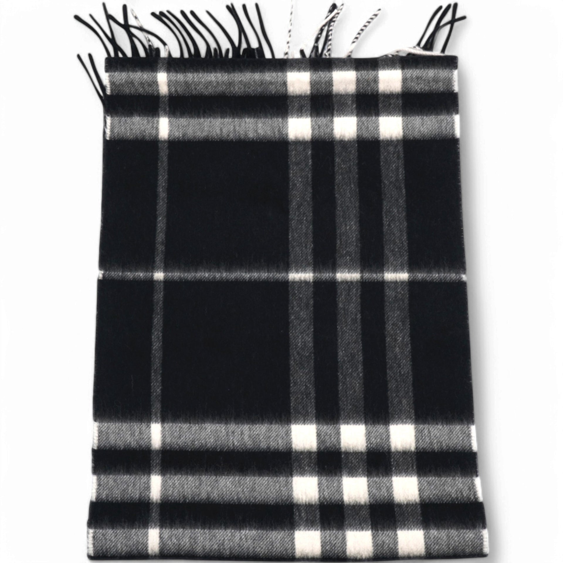 Check Cashmere Scarf Black White