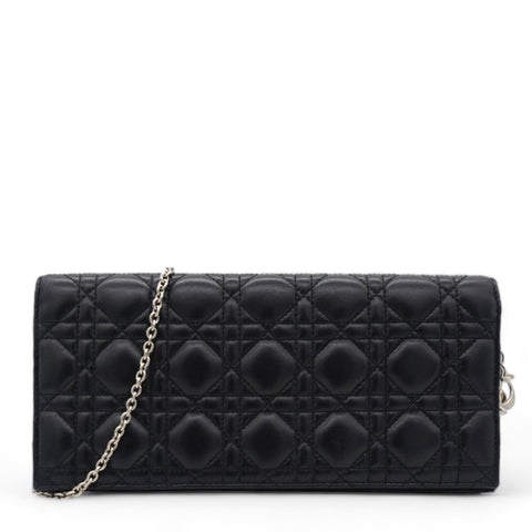 Lambskin Cannage Large Lady Dior Convertible Clutch Black