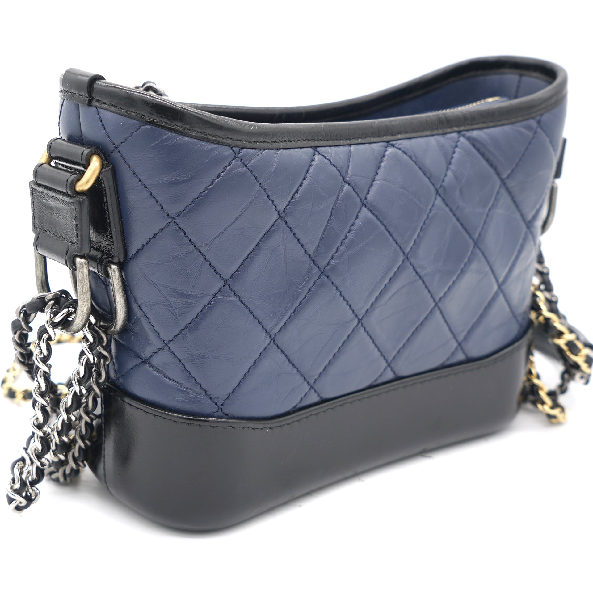 Chanel Quilted Small Gabrielle Hobo Navy Black Aged Calfskin Mixed
