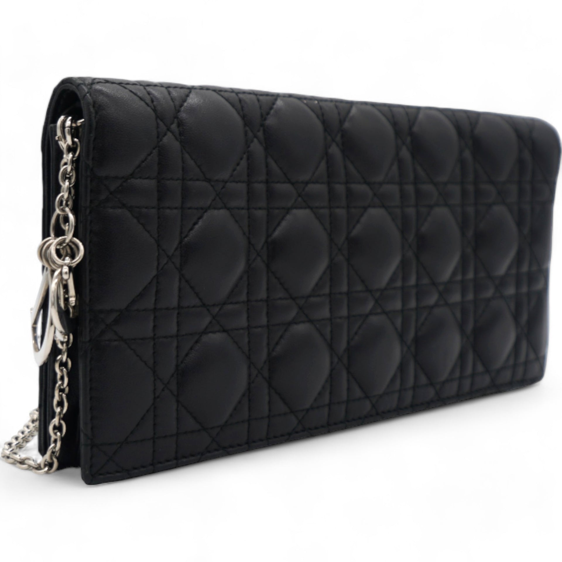 Lambskin Cannage Large Lady Dior Convertible Clutch Black