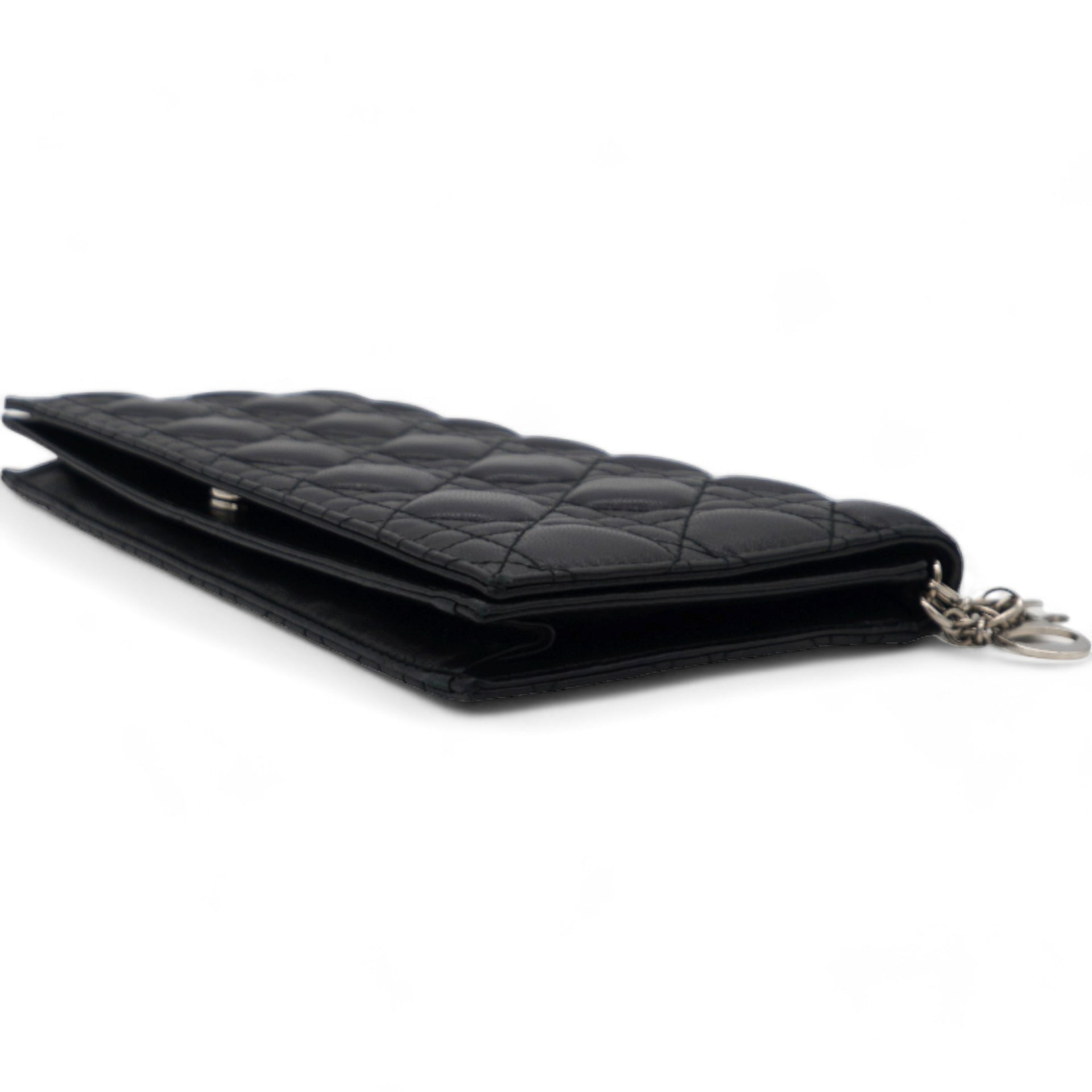 Lambskin Cannage Large Lady Dior Convertible Clutch Black