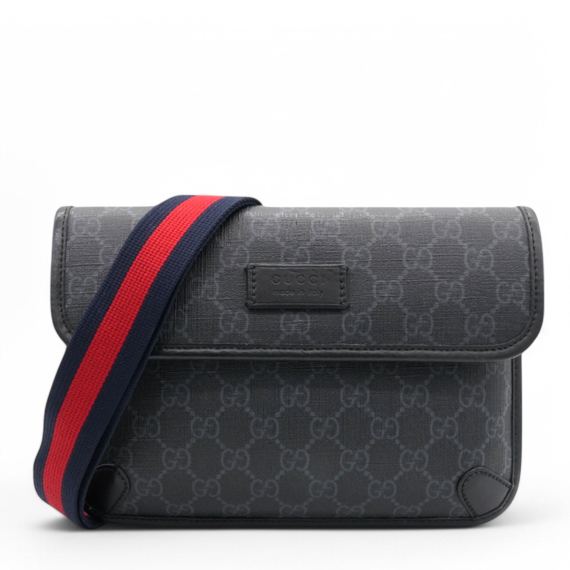 GG Supreme Monogram Web Slim Belt Bag Black Grey