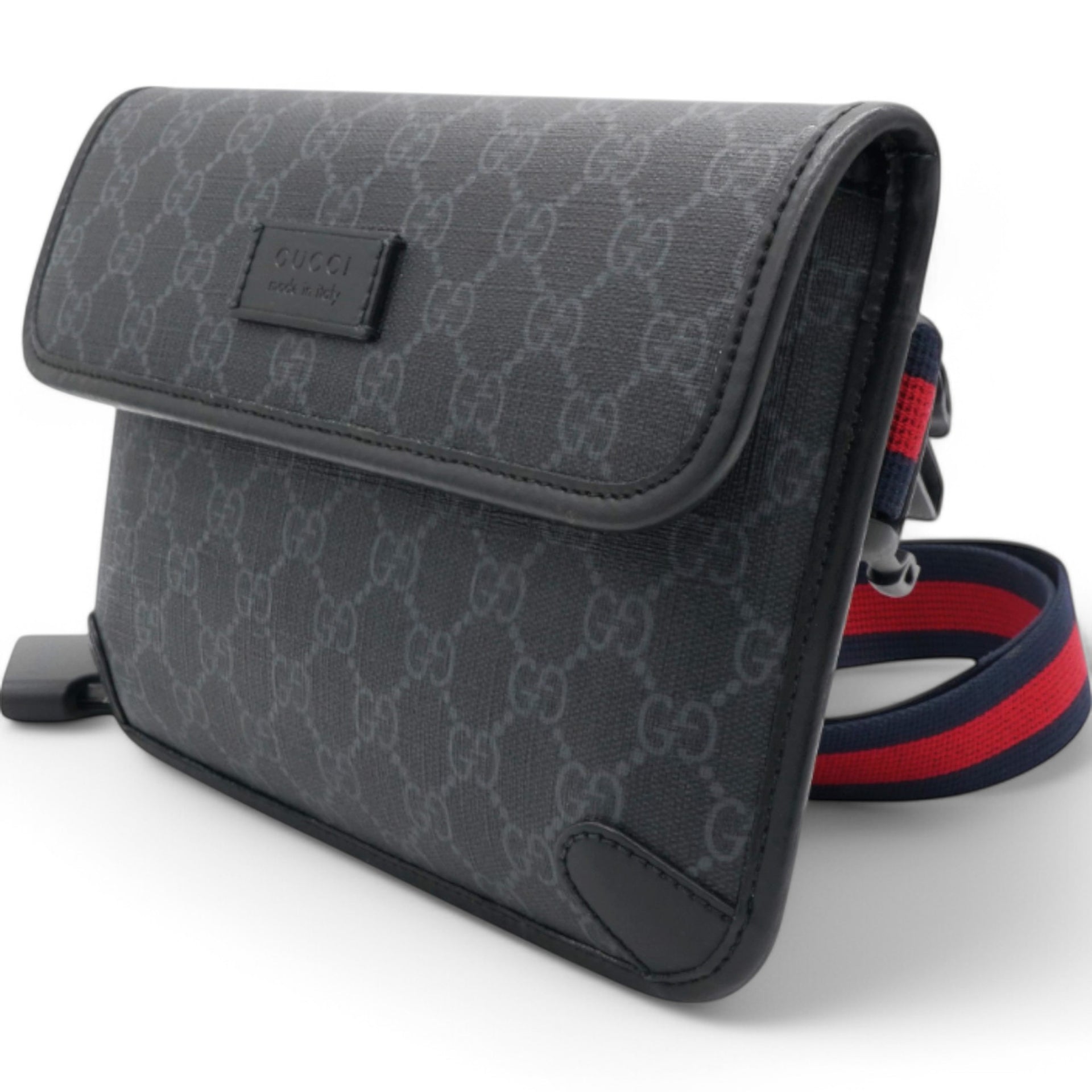 GG Supreme Monogram Web Slim Belt Bag Black Grey