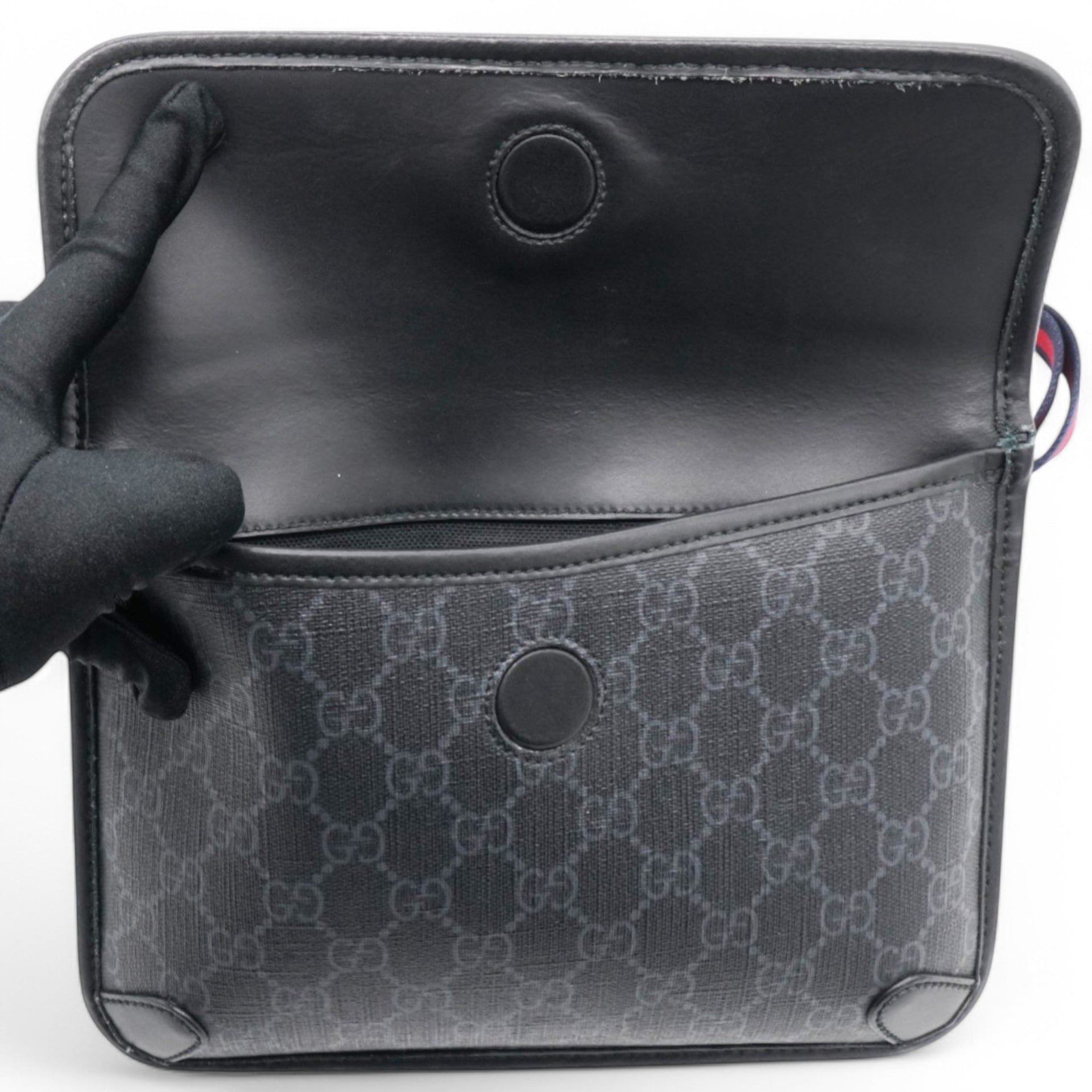 GG Supreme Monogram Web Slim Belt Bag Black Grey