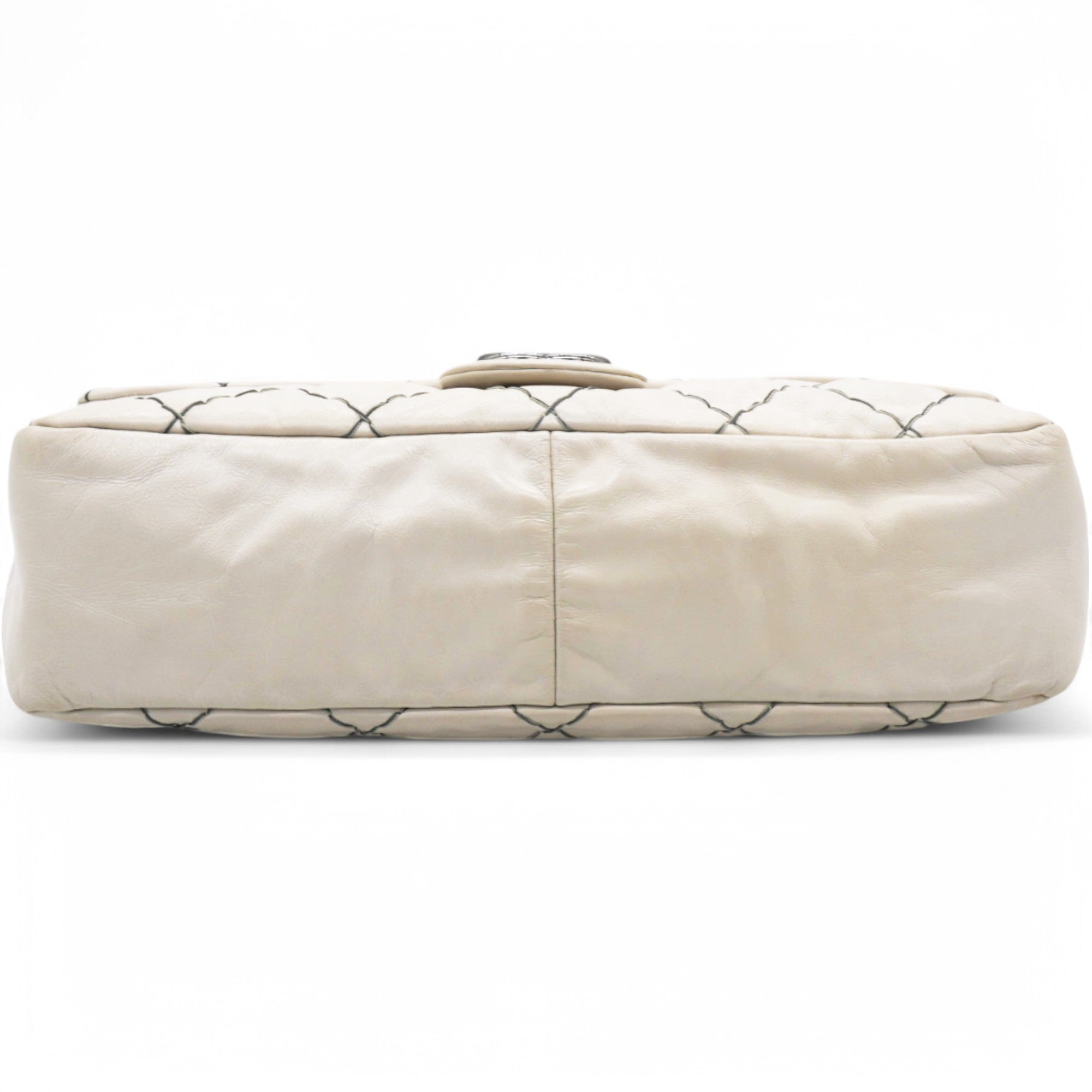 Glazed Goatskin Double Stitch Flap White