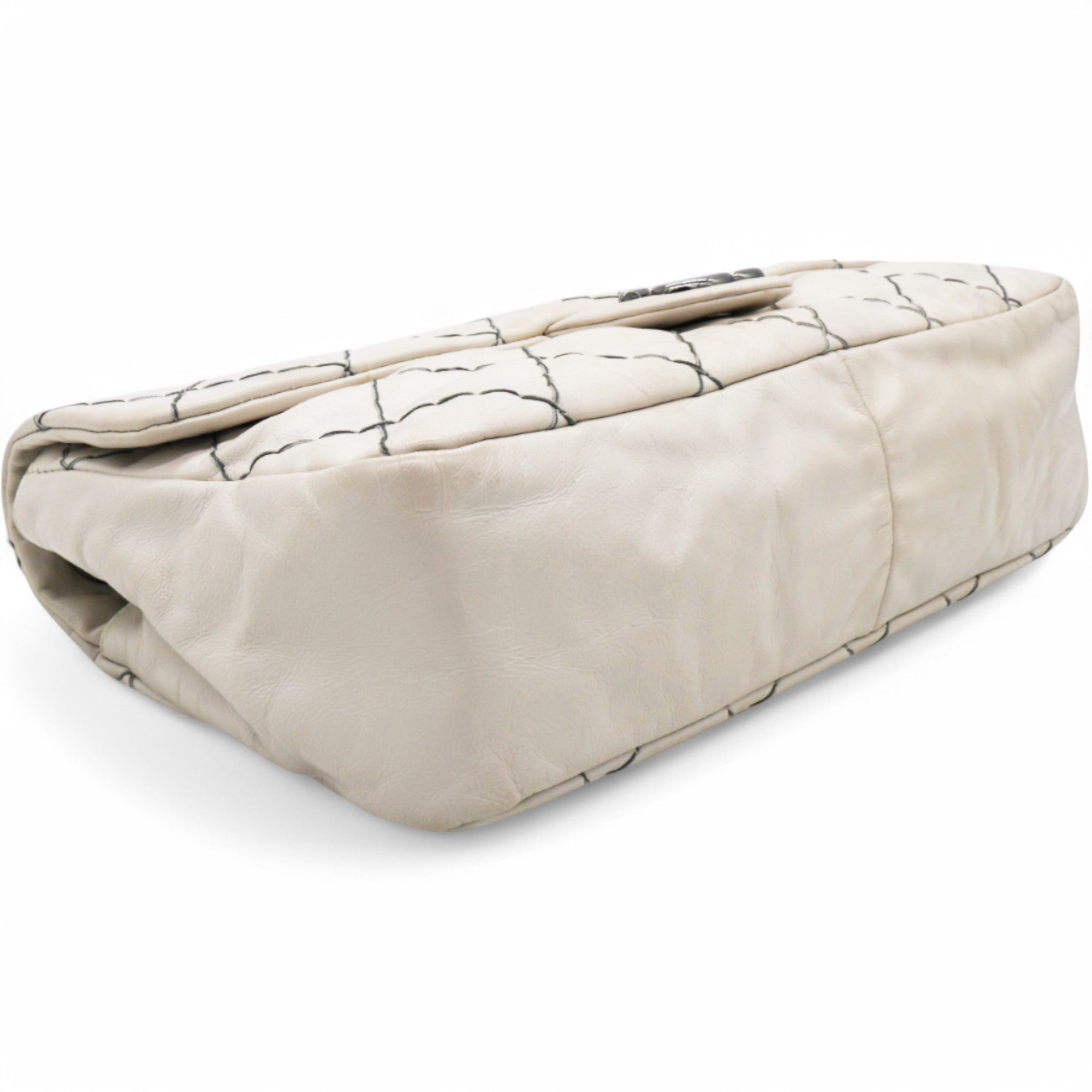 Glazed Goatskin Double Stitch Flap White