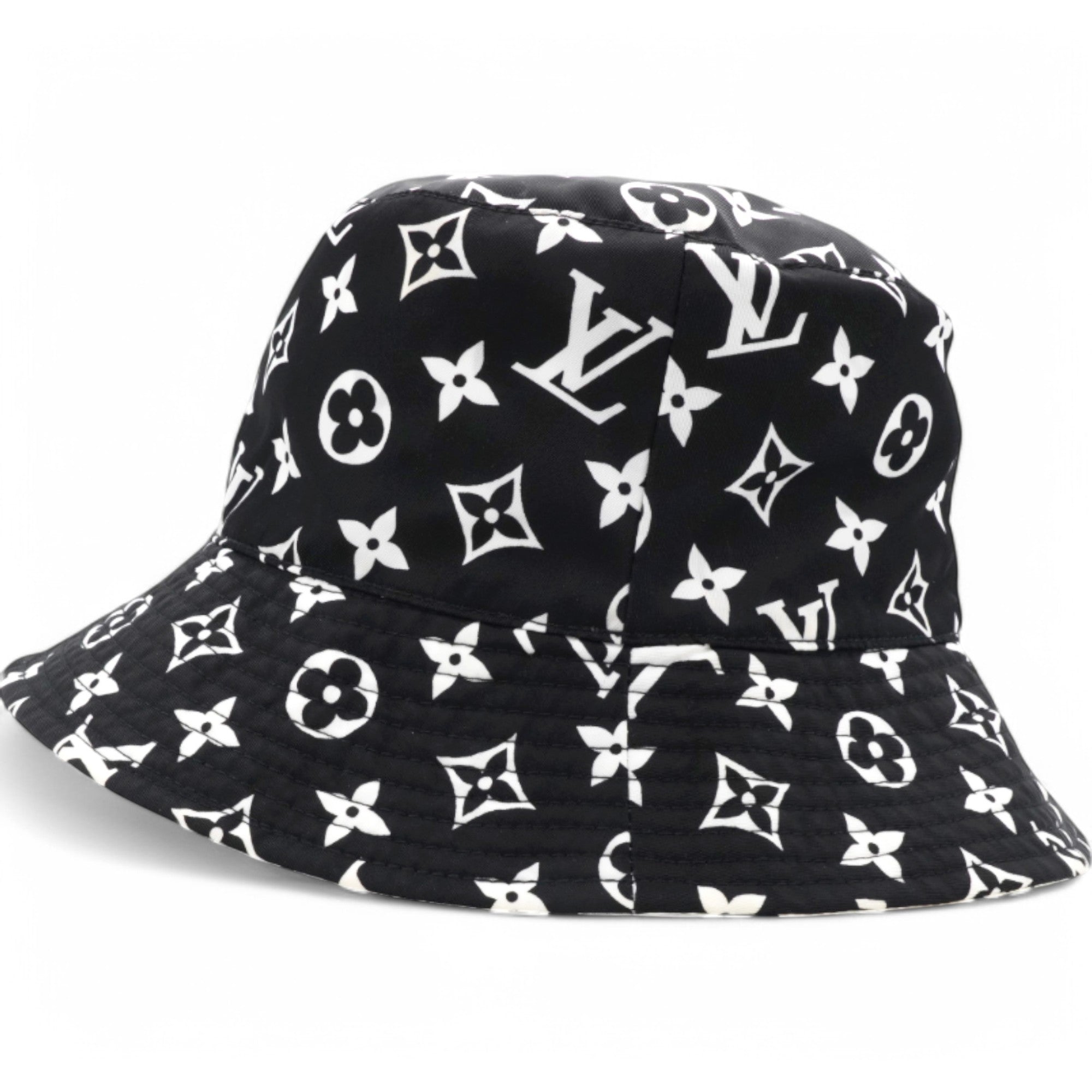 Nylon Monogram Reversible Bob Bucket Hat Black White Size M