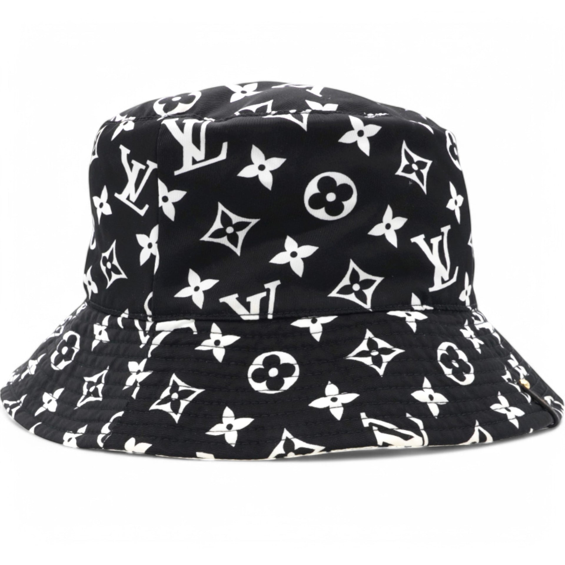 Nylon Monogram Reversible Bob Bucket Hat Black White Size M