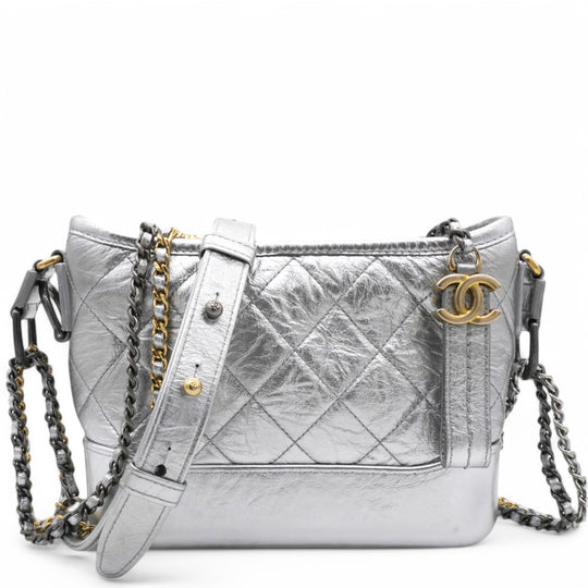 Metallic Aged Quilted Gabrielle Hobo Silver Small