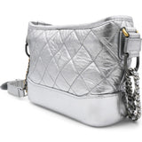 Metallic Aged Quilted Gabrielle Hobo Silver Small