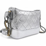 Metallic Aged Quilted Gabrielle Hobo Silver Small