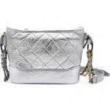 Metallic Aged Quilted Gabrielle Hobo Silver Small