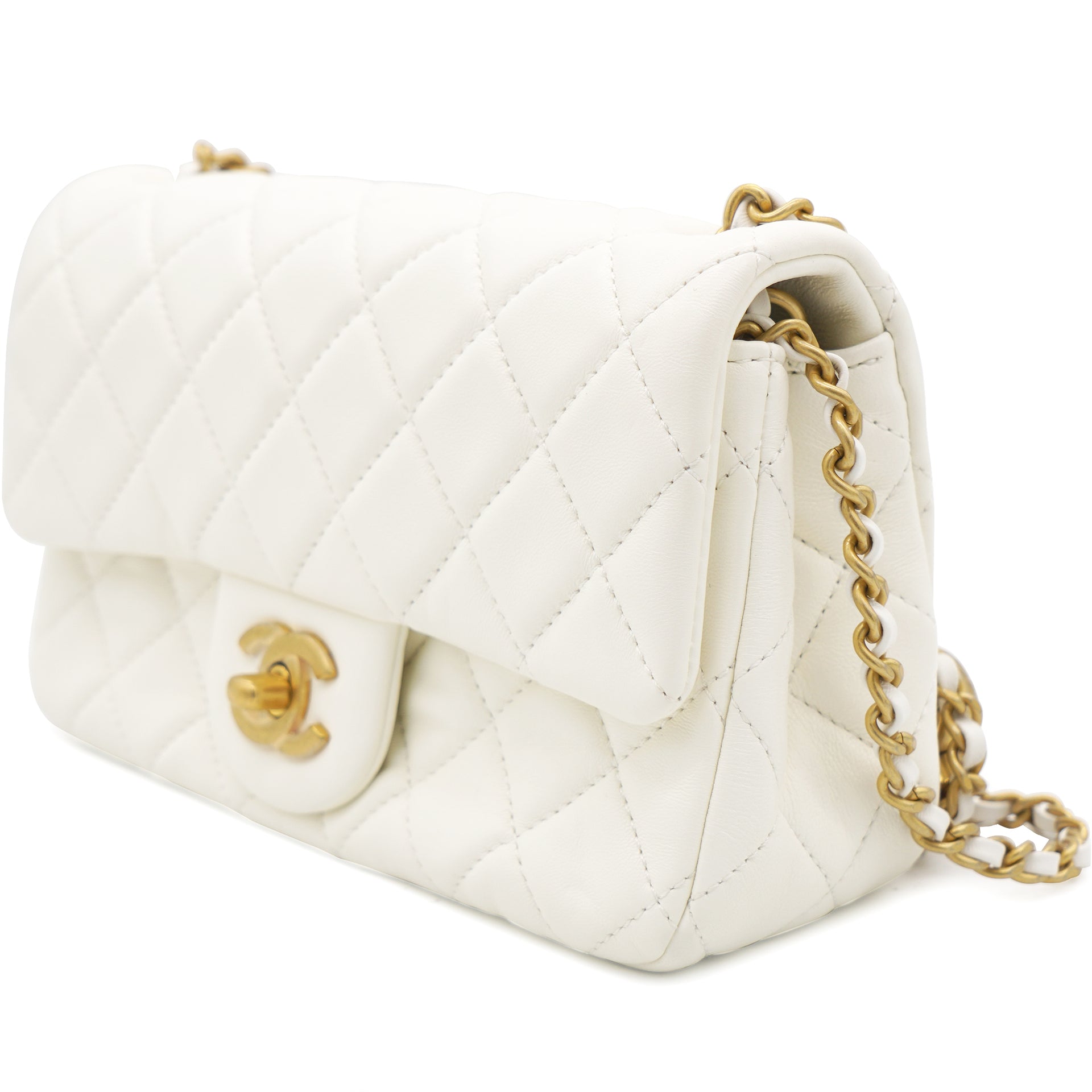 Chanel Pink Quilted Lambskin Mini Square Flap Bag Pale Gold Hardware, 2022