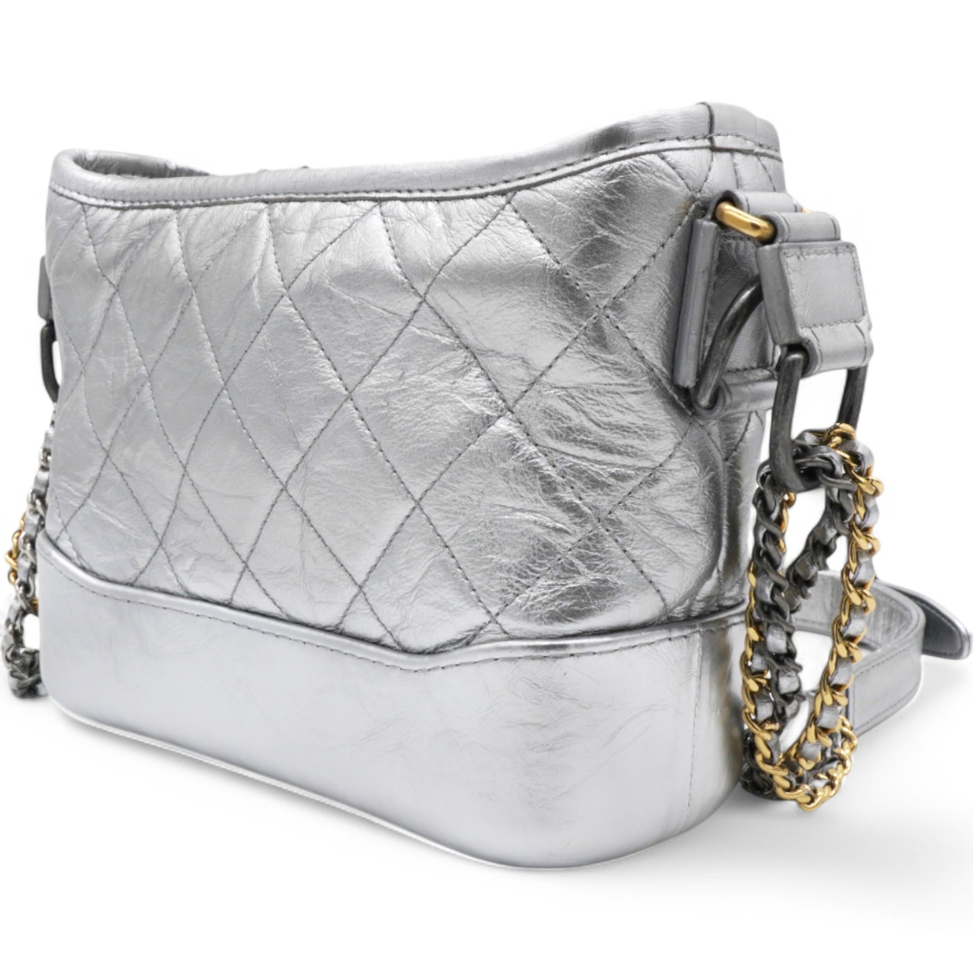 Metallic Aged Quilted Gabrielle Hobo Silver Small