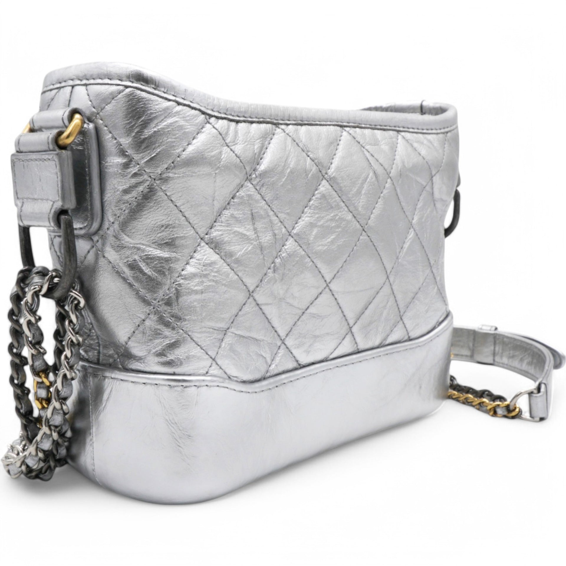 Metallic Aged Quilted Gabrielle Hobo Silver Small