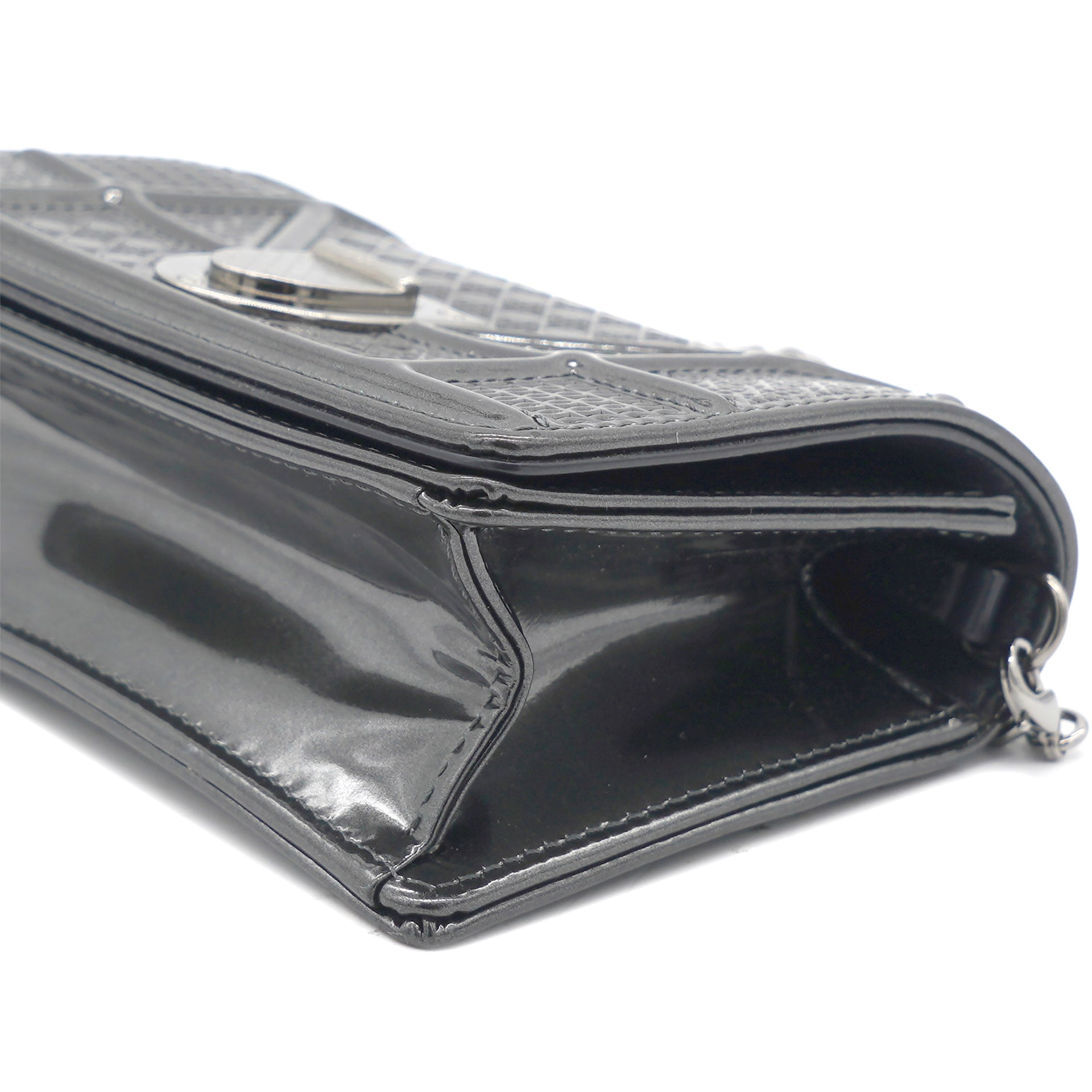 CHRISTIAN DIOR Metallic Patent Micro-Cannage Baby Diorama Flap Bag Silver  1270451